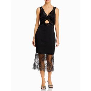 NWT‎ Aqua Black Lace Cut Out Sheath Midi Dress Party Cocktail Satin Slip Dress